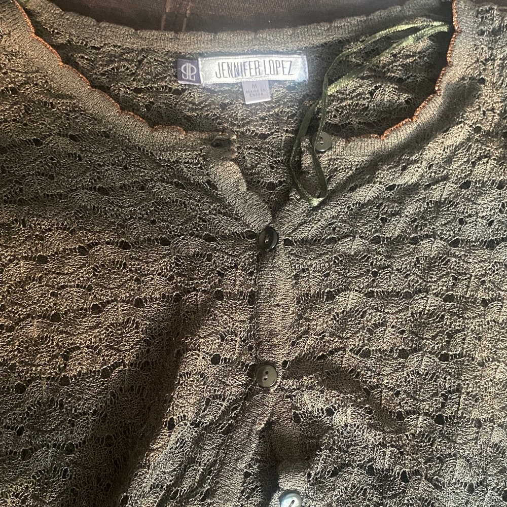 Jennifer Lopez Charcoal Lace Button-Up
